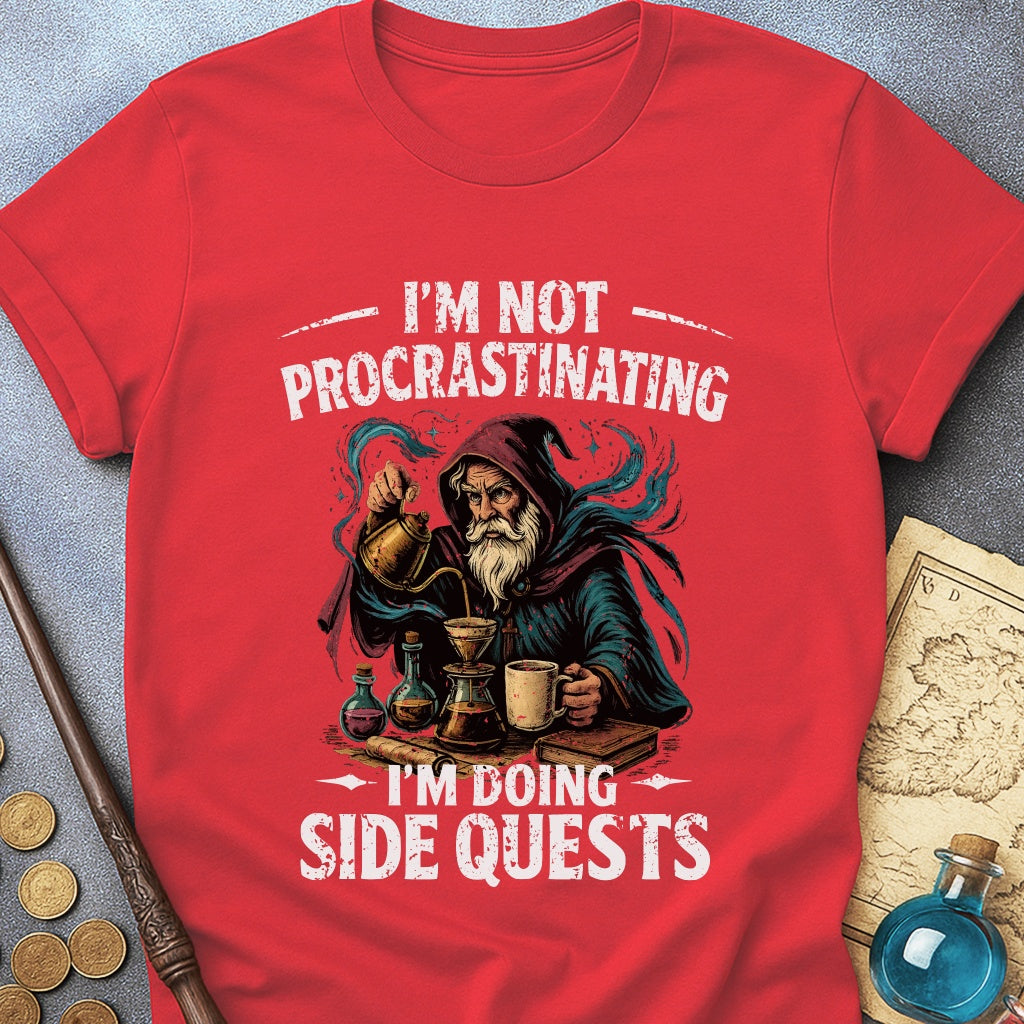 I'm Doing Side Quests Wizard Coffee T-Shirt (Intentional Distressed Look)