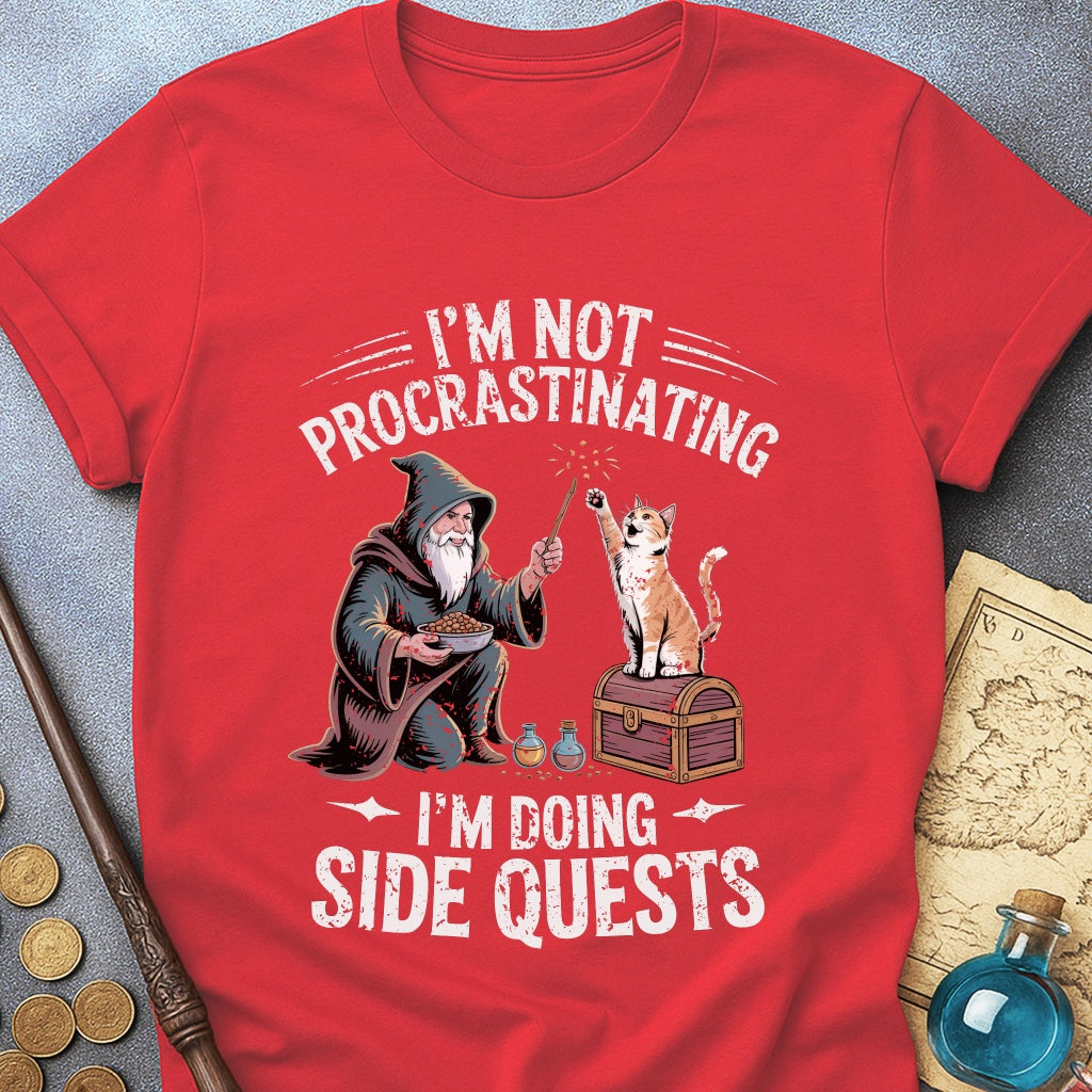 I'm Doing Side Quests Wizard Cat T-Shirt (Intentional Distressed Look)