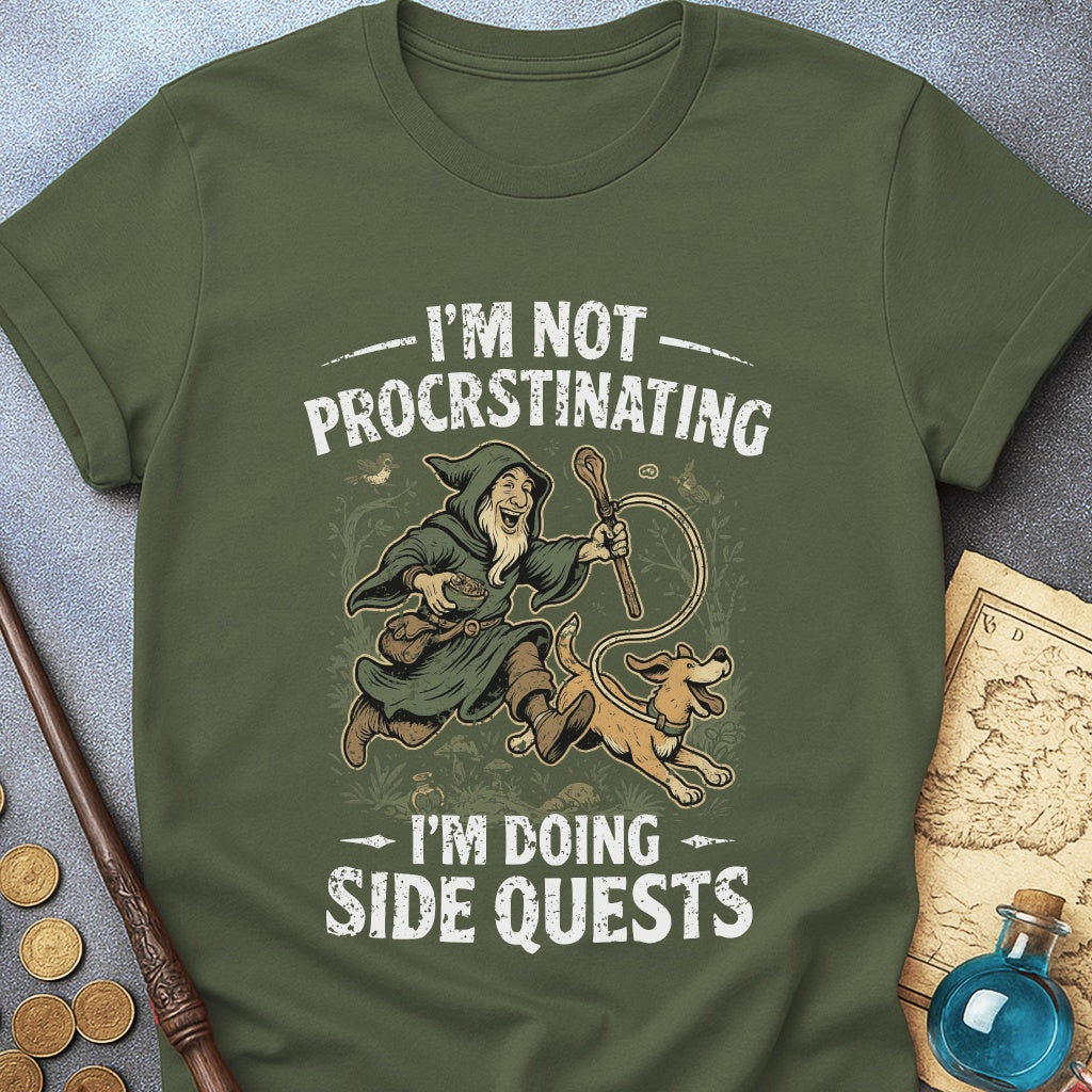 I'm Doing Side Quests Druid Dog T-Shirt (Intentional Distressed Look)