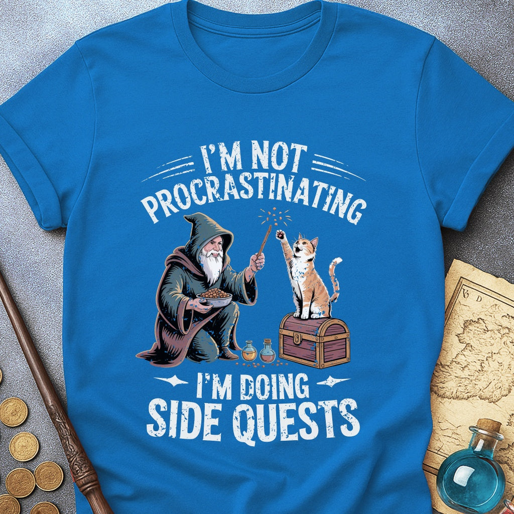 I'm Doing Side Quests Wizard Cat T-Shirt (Intentional Distressed Look)