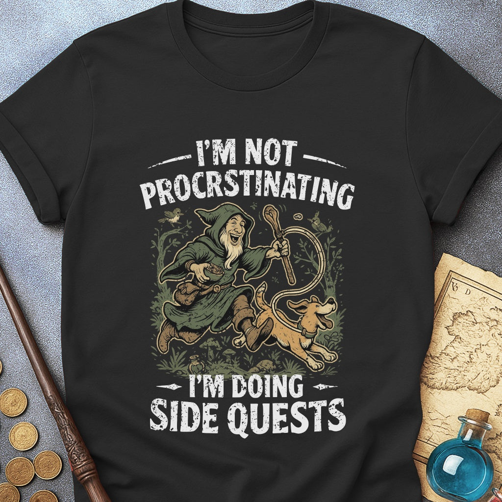 I'm Doing Side Quests Druid Dog T-Shirt (Intentional Distressed Look)