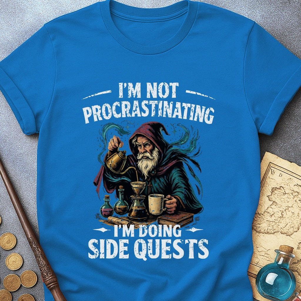 I'm Doing Side Quests Wizard Coffee T-Shirt (Intentional Distressed Look)