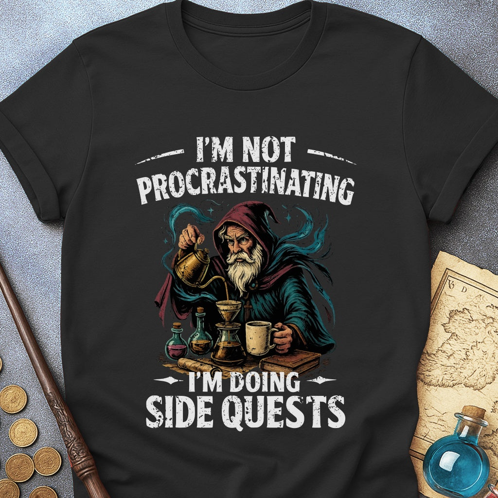 I'm Doing Side Quests Wizard Coffee T-Shirt (Intentional Distressed Look)