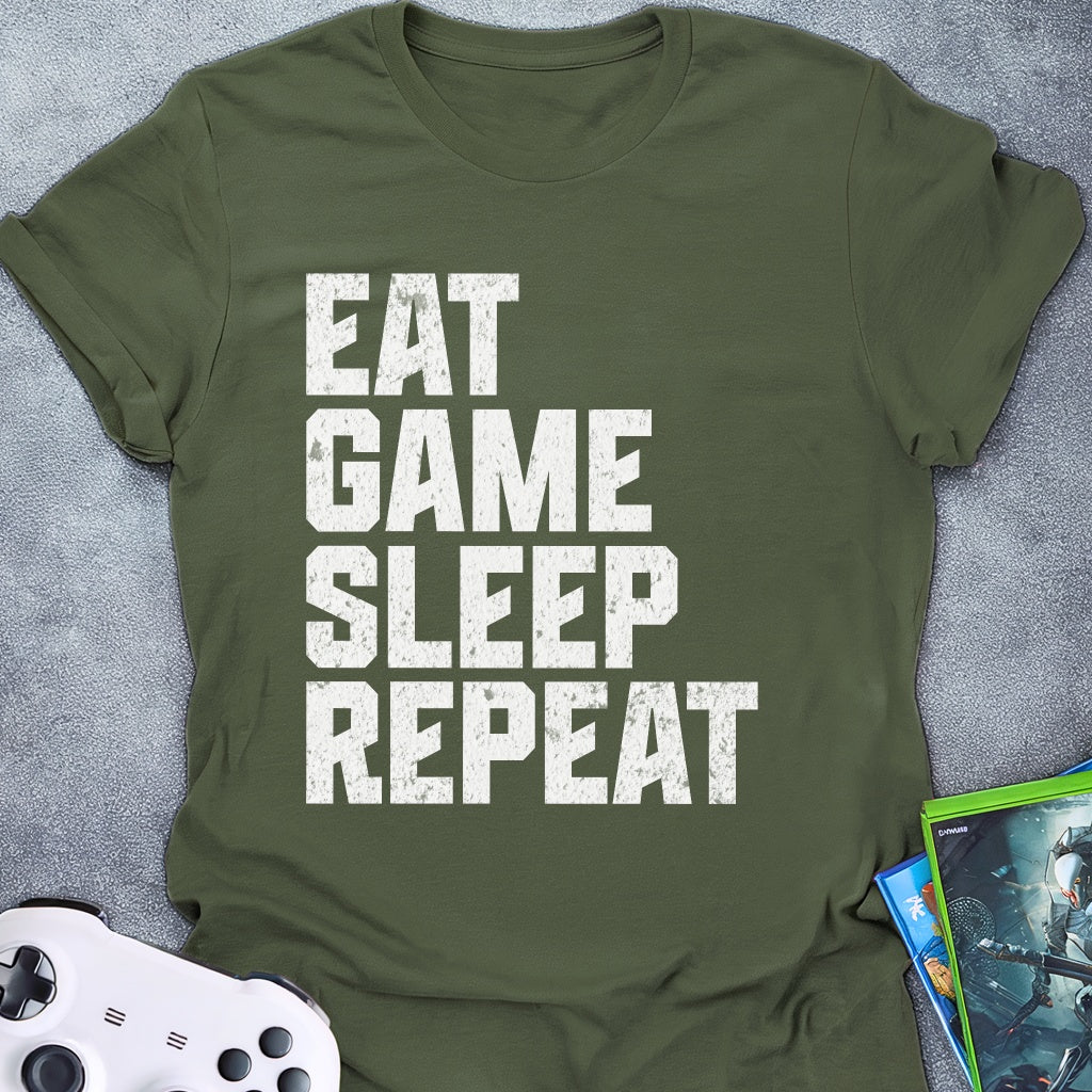 Eat Game Sleep Repeat Text T-Shirt