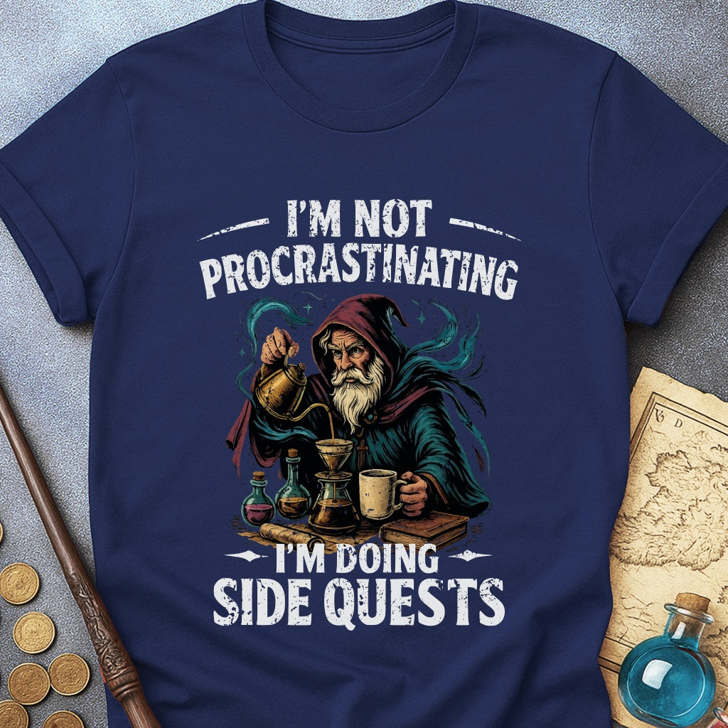 I'm Doing Side Quests Wizard Coffee T-Shirt (Intentional Distressed Look)