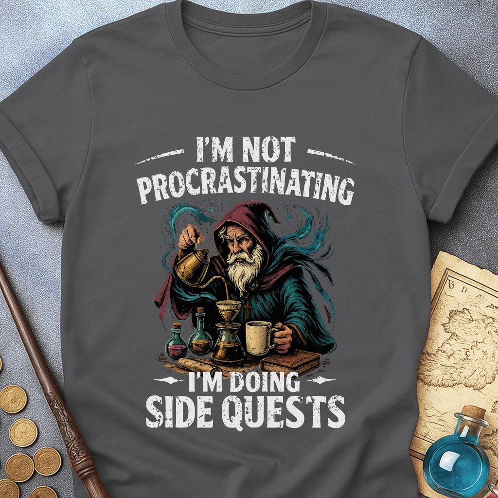 I'm Doing Side Quests Wizard Coffee T-Shirt (Intentional Distressed Look)
