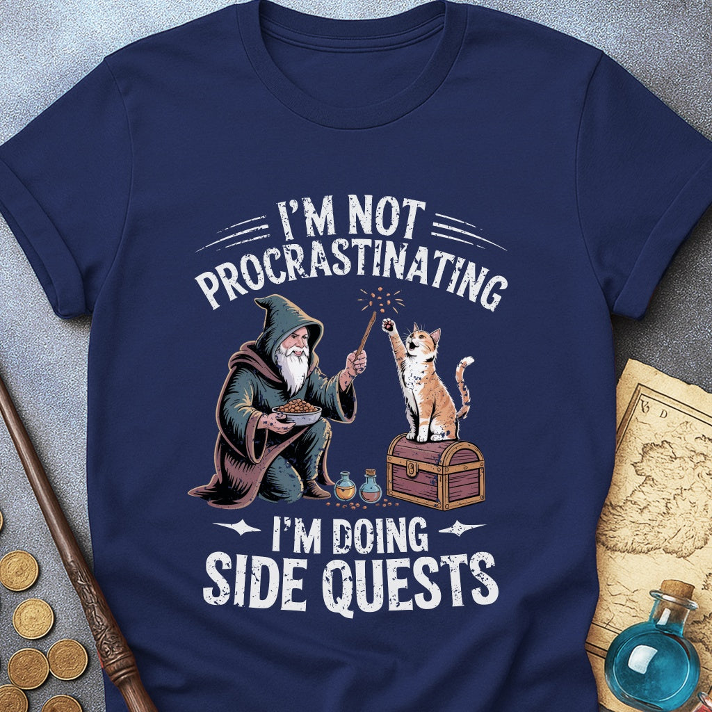 I'm Doing Side Quests Wizard Cat T-Shirt (Intentional Distressed Look)